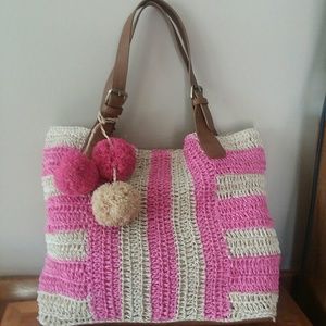 Sonoma Pink Straw Beach Tote NWT